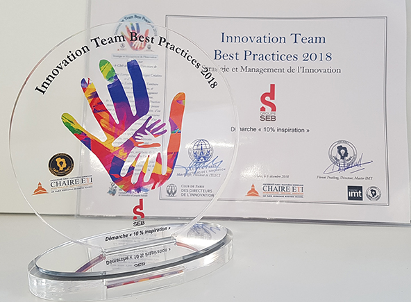 Le Groupe SEB reçoit le Prix « Innovation Team Best Practices » 2018 pour sa démarche « 10 % inspiration » par le Club de Paris des Directeurs de l’Innovation et l’Université Paris 1 Panthéon-Sorbonne.